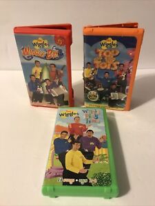 Wiggles 3 VHS Lot Bundle Top of the Tots Wiggle Bay Wiggly Play Clamshell