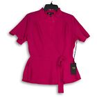 NWT Womens Pink Surplice Neck Short Sleeve Peplum Blouse Top Size L