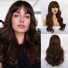 Long Wavy Synthetic Fiber Wig with Black Brown Bangs