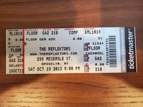 ARCADE FIRE Ticket Stub The Reflektors Brooklyn  SiriusXM Concert Sat 10/19/13