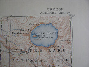 1893/1917 CRATER LAKE ASHLAND MEDFORD 60min TOPO MAP 16x20