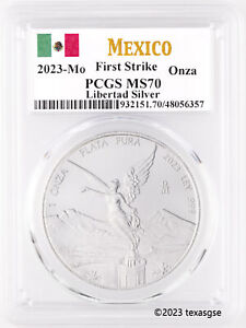 2023-Mo Mexico Onza Silver Libertad .999 Silver 1oz Coin PCGS MS70 First Strike