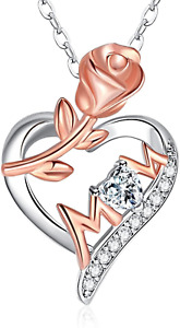 Rose Heart Mom Necklace: Dainty Cubic Zirconia, Perfect Mother's Day Gift!