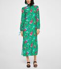 MNG MANGO Bow Floral Printed Maxi Dress Long Sleeve High Neck Women's Size XS