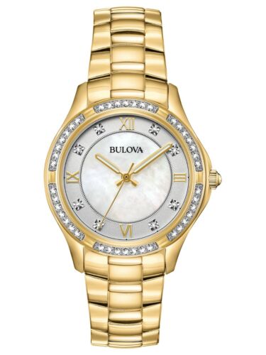 Bulova Women's Quartz Crystal Accent Gold-Tone Band 32mm Watch 98L256