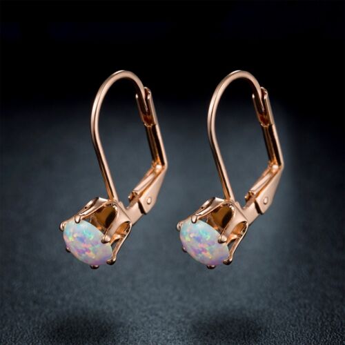18K Rose Gold Plated Opal Hoop- Huggie Fancy Womens Earrings By Peermont Jewelry