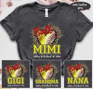 Personalized Baseball Softball Grandma Heart Shirt, Grandma Baseball Softball Sh