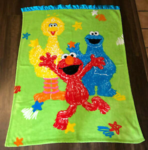 Elmo Cookie Monster Big Bird Fleece Baby Toddler Blanket Satin Sesame Street