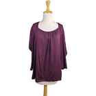 Lafayette 148 Blouse Top XXL 2X Wool Blend Fig Purple Plicated Pleated Neck NEW