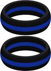 Two (2) Thin BLUE Line Silicone Rings Active Wedding Band Replacement Pick Size