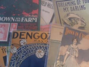 LOT OF 15 ANTIQUE SHEET MUSIC SONGS 1901- 1919 LARGE FORMAT DENGOZO, DOWN IN