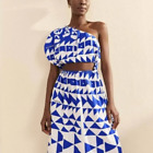NWT Farm Rio X Alberto Pitta Tiles White & Blue One Shoulder Maxi Dress S $245