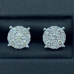 1 Ct Round Lab Created Diamond Men's Cluster Stud Earrings 14K White Gold Plated