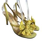 Vtg Yves Saint Laurent high heel sandals 8.5 yellow green satin bow slingback