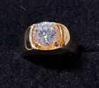 Vintage 18K HGE Gold Plated Solitaire 4 Prong CZ Mens Statement Ring Size 12 NOS