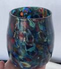 Large Hand Blown Art Glass Round Vase Confetti Pattern Multicolored