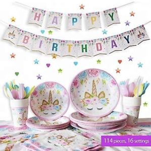 Unicorn Party Set For 16, Dinner Plates, Cake Plates, and Cups, Birthday Decor