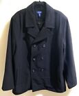 Izod Mens Double Breasted Wool Peacoat - Black- XL New
