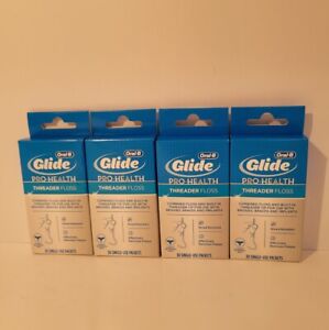 (4)  Oral-B Glide Pro Health THREADER FLOSS 30 Single Use Packets Each Box