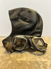 England 30's WWII VINTAGE AVIATOR PILOT GOGGLES Old Bi Plane Air & Leather Hat
