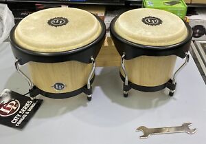 Latin Percussion City Wood Bongos - Natural New Open Box With Wrench And Box