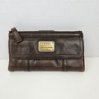 Fossil Bifold Brown Leather Top Zip Wallet 7x4 Long Live Vintage 1954