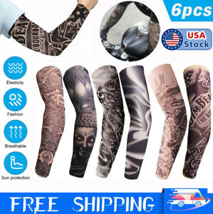6PCS Cooling Tattoo Arm Sleeves UV Sun Protection Cover Sports Golf Men Women