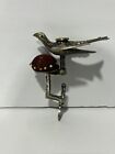 Antique Victorian Sewing Bird Table Clamp with Red Velvet Pin Cushion