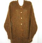 Vintage Mohair Cardigan Sweater Womens L Wooden Buttons Pockets Shoulder Pads