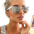 Round Oval Sunglasses Silver Mirrored Lens Transparent Frame Women Fashion
