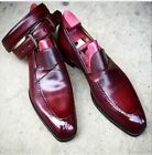New Handmade Genuine Leather Burgundy Slip On Twisted Strap Loafer Shoes For Men