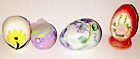 Vintage Ceramic Eggs and Stand Lot Yellow Daisy Swirls Purple Pink Hibiscus 4 Pc