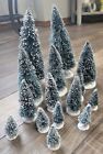 Lot Of 15 White Flocked Evergreen Bottle Brush Trees for Christmas Villages