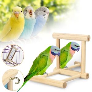 Bird Swing Wooden Mirror Toy Hanging Stand Toys for Perches Cage Parrot Parakeet