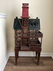 Antique Victorian Wooden Birdcage Mansion / House With Stand