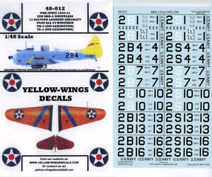 YWD48012 1:48 Yellow Wings Decals USN SBD-2 Dauntless Section Aircraft + 24