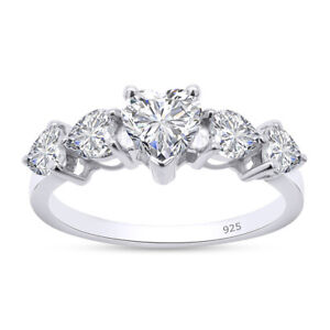 1 1/2 Ct Heart Cut Simulated Diamond Promise Engagement Ring 925 Sterling Silver