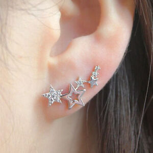 925 Silver Star Stud Earrings Women White Jewelry Wedding Party Gift