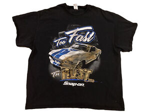 Snap On Tools Mens 2XL T Shirt Black Too Fast To Rust Black Fast Back Mustang