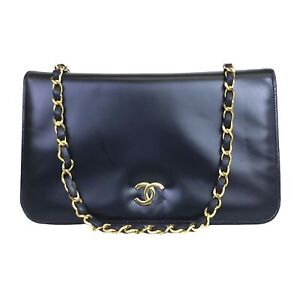 CHANEL bag chain shoulder bag coco mark enamel leather gold Black Authentic