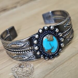 Old Indian Pawn Navajo Turquoise & Sterling Silver 925 Cuff Bracelet 41.7g IP298