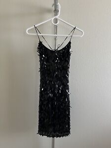 BCBG Maxazria -  Adjustable Straps - Black Sequin Flapper Dress Size 2 Vintage