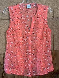 Cabi # 5350 Coral Blossom Pintuck Floral Sleeveless Blouse Size Small