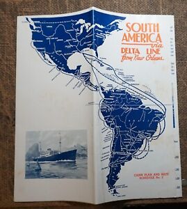 CIRCA 1950's CRUISE SHIP SOUTH AMERICA VIA DELTA LINE from New Orleans BROCHURE