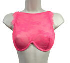 Victoria's Secret High Neck Lace Unlined Bralette Bra 32DD Size Neon Pink NWT