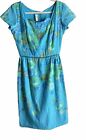 Vtg 50s 60s JEANETTE ALEXANDER Blue Green Floral  Midi Dress S/M Waist 26