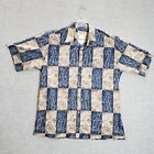 VINTAGE Cooke Street Men Button Up Shirt M Beige Hawaiian Palm Short Sleeve