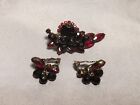 Vintage Red AB Multi-Color Rhinestone Brooch and Clip-On Earring Set