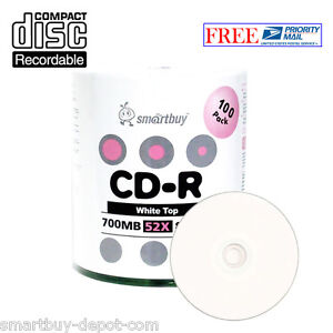 100-Pack SmartBuy Blank CD-R CDR 52X 700MB/80Min White Top Recordable Disc