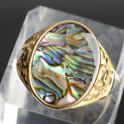 Unique Natural Abalone Shell Inlay Ring Stainless Steel Men Vintage Wedding Ring